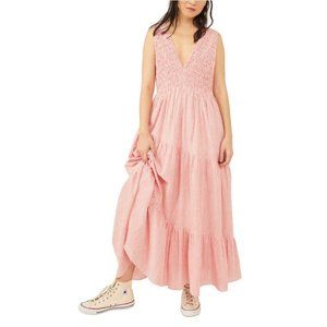 New Free People Juno Sleeveless Smocked Tiered Maxi Dress In Guava Size medium